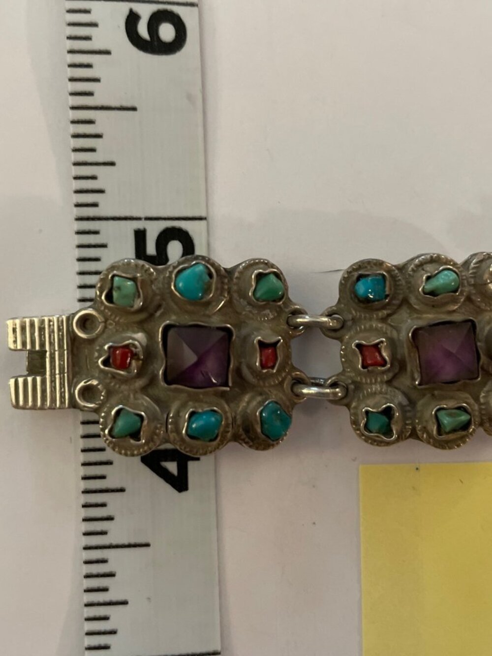 Vintage Sterling Bracelet Taxco MATL TP-102 MEXICO VALLADERES Amethyst Coral - Picture 6 of 14